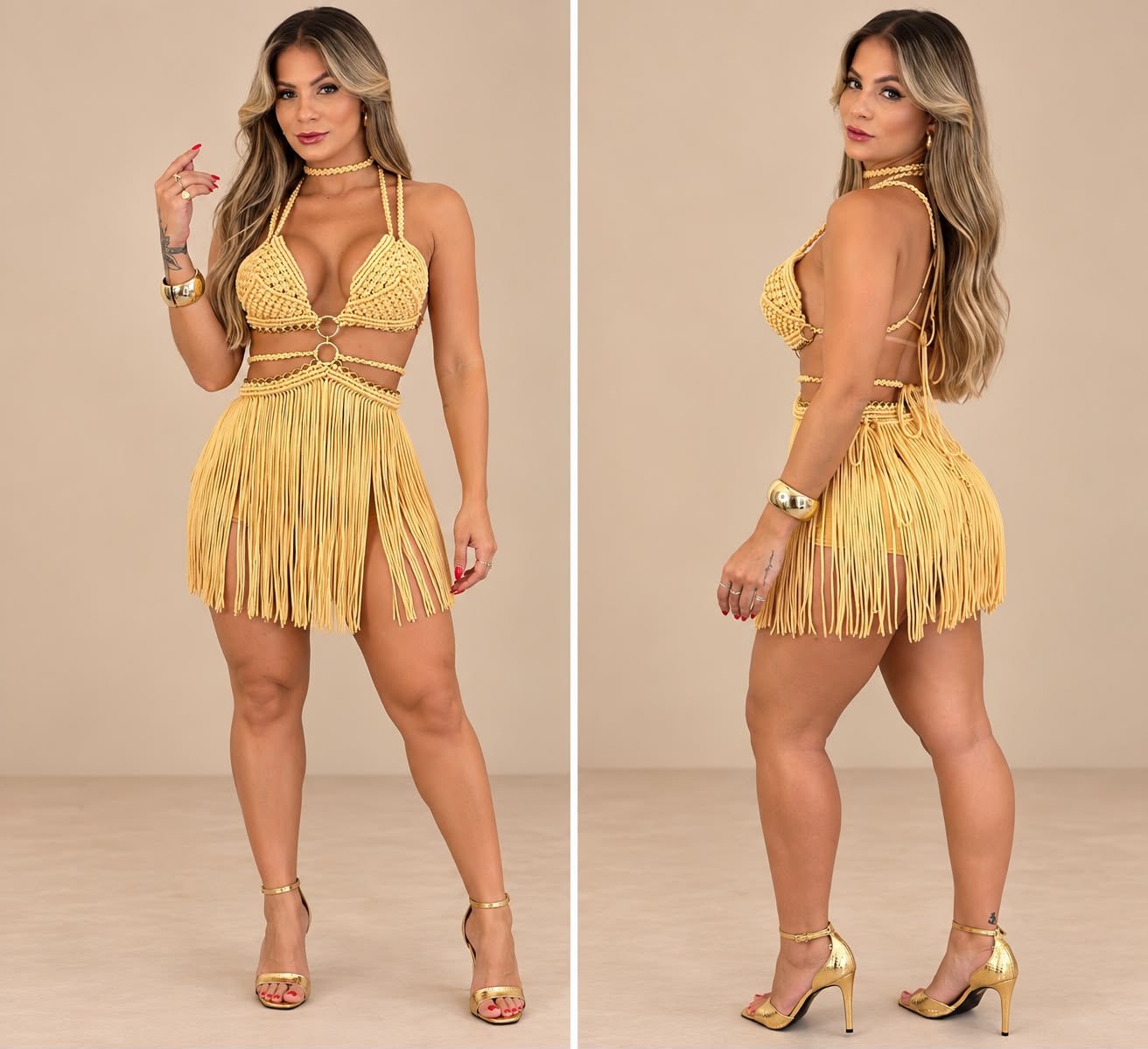 look amarelo com franjas — Legani