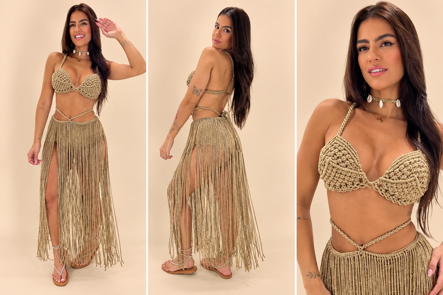 conjunto claro com saia longa de franjas — Legani